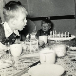 O3 Photograph Boy Candles Birthday Cake 1950s Action - Picture 1 of 3