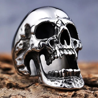 Domineering Gothic Fangs Skull Ring Stainless Steel Vampire Biker Jewelry Ring - Image 1 of 3