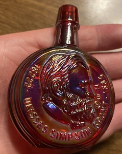 Vintage Wheaton Ulysses S. Grant Red Carnival Glass Miniature Glass Bottle 3” - Imagen 1 de 13