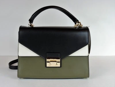 New Michael Kors Sloan Medium Top Handle Satchel lock closure bag olive black  - Image 1 of 4