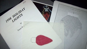 1998 HOLIDAY LIGHT BLUB Hand Painted Needlepoint Canvas w/ Instructions ~ RED - Picture 1 of 2