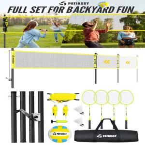 Portable Outdoor Volleyball Badminton Net Set with 32ft/26/20ft Adjustable Poles - Picture 1 of 10