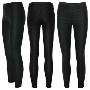Ladies Ex New Look Jeggings Womens Black Leggings Skinny Leather Wet Look Xmas - Picture 1 of 12