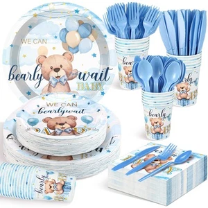 175 Pcs Bear Baby Shower Paper Plates Set Baby Shower Party Supplies Serves 2... - Picture 1 of 7