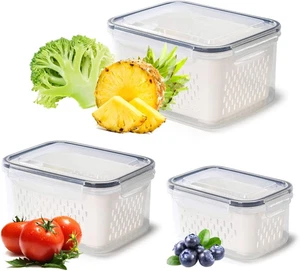 Pack of 3 Fruit Fresh Produce Protector, Grape Container for Fridge, Fruit Saver - Picture 1 of 12