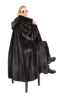 US5630 REAL MINK FUR COAT RANCH MINK JACKET HOODED SIZE L - NERZMANTEL PELLICCIA - Image 1 of 4