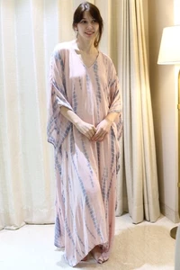 A Lovely Pink and Gray Long Tie-dye Kaftan Style Dress V Neck  Dress PS TD33 - Picture 1 of 11