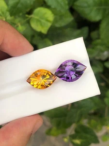 GIE Certified Natural 20 Ct (2 Pcs) Purple Yellow Topaz Fancy Cut Loose Gemstone - Picture 1 of 6