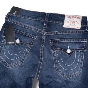 Neu TRUE RELIGION Jeans 32 x 34 dunkle Waschung Ricky große T-Klappe entspannt gerade 199 $ - Bild 1 von 5