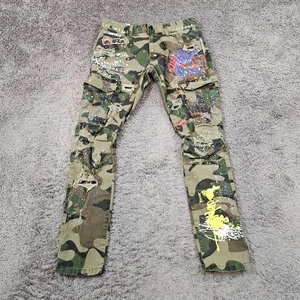 Smoke Rise Pants Men 32 (30x31) Green Woodland Camo Cargo Paint Splatter Stretch - Picture 1 of 13