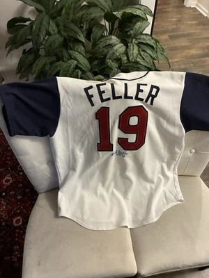 Bob Feller HOF 62 Signed Cleveland Indians Jersey Inscribed Auto Coa Sticker Off - Image 1 of 4