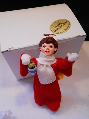 Simpich Character Dolls~Hanging Angel "Emily" - holding a Blue Christmas Bulb - Image 1 of 4