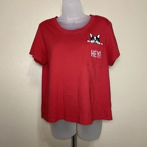 Love Peace & Lazy Days girls sz. XL red crop tee w/ pocket dog. - Picture 1 of 6