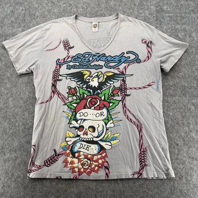 Vintage Ed Hardy by Christian Audigier Skull T Shirt Gray Size XXL - Image 1 of 4