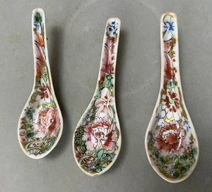 3 x antike chinesische Famille Rose Reissuppenlöffel 19. Jahrhundert mit Wachssiegeln - Bild 1 von 13