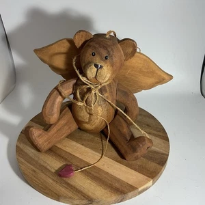 Statuina angelo orso arte popolare snodato in legno 8,5" - Foto 1 di 5