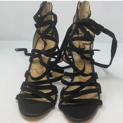 Sandálias salto agulha Sam Edelman sapatos femininos tamanho 7M camurça preta - Imagem 1 de 4