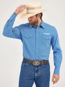 Camisa para hombre Wrangler® Logo manga larga Western estampado a presión cerúleo - 112365839 - Imagen 1 de 3