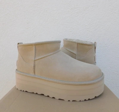 UGG MUSTARD SEED SUEDE CLASSIC ULTRA MINI 2" PLATFORM ANKLE BOOTS, US 9/ 40 ~NEW - Image 1 of 4