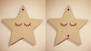 mdf wooden star 9cm sleepy eyes shape craft - Picture 1 of 3