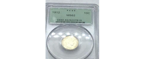 1912 Barber Dime CERTIFIED PCGS MS 62 Silver 10c Cover