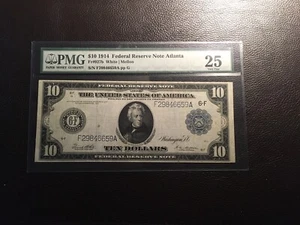 10.00 1914 Federal Reserve Note Atlanta PMG 25 VF Harder to find type Fr927-B - Picture 1 of 2