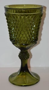 COMPOSTA VINTAGE INDIANA VETRO VERDE PUNTA DIAMANTE, PIATTO CARAMELLE, VASO - ALTEZZA 11" - Foto 1 di 3