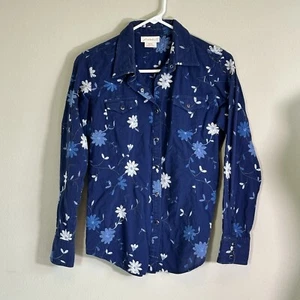 Ariat blau bestickt Blumen Damen Medium Perlen Druckknopf Western Shirt Rodeo - Bild 1 von 9