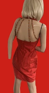 Vintage 90's NICOLE MILLER Red Silk Beaded Cocktail Mini Dress Size 4 - Picture 1 of 11