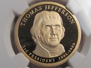 2007 S Thomas Jefferson Presidential Golden Dollar NGC Cameo PR69 - Picture 1 of 3