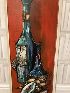 VINTAGE ÖLGEMÄLDE 50er JAHRE STILLLEBEN SIGNIERT BERNARD BUFFET STIL GROSS 94cm - Bild 1 von 12