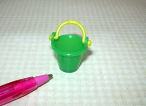 Miniature GREEN Plastic Toy Pail w/Yellow Handle Beach Sandbox DOLLHOUSE 1:12 - Picture 1 of 1