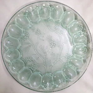 VTG INDIANA TIARA GLASS PONDEROSA PINE 12 3/8" GREEN DEVILED EGG TRAY PLATTER j - Picture 1 of 2
