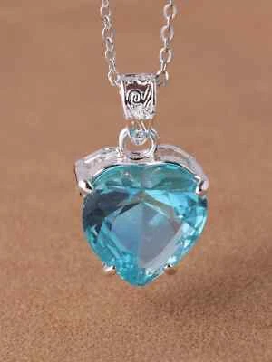Collana catenina donna cuore pietra gemma azzurro color argento portafortuna - Immagine 1 di 3