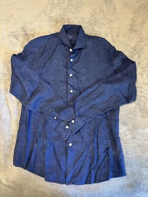 Camisa abotonada Adolfo Dominguez 100 % lino para hombre talla 3 azul Foto 1 de 4