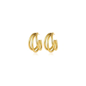 Luxus 18K Gold Triple Creolen Röhre Ohrringe. Baumeln Quaste Tropfen Nieten minimalistisch - Bild 1 von 1