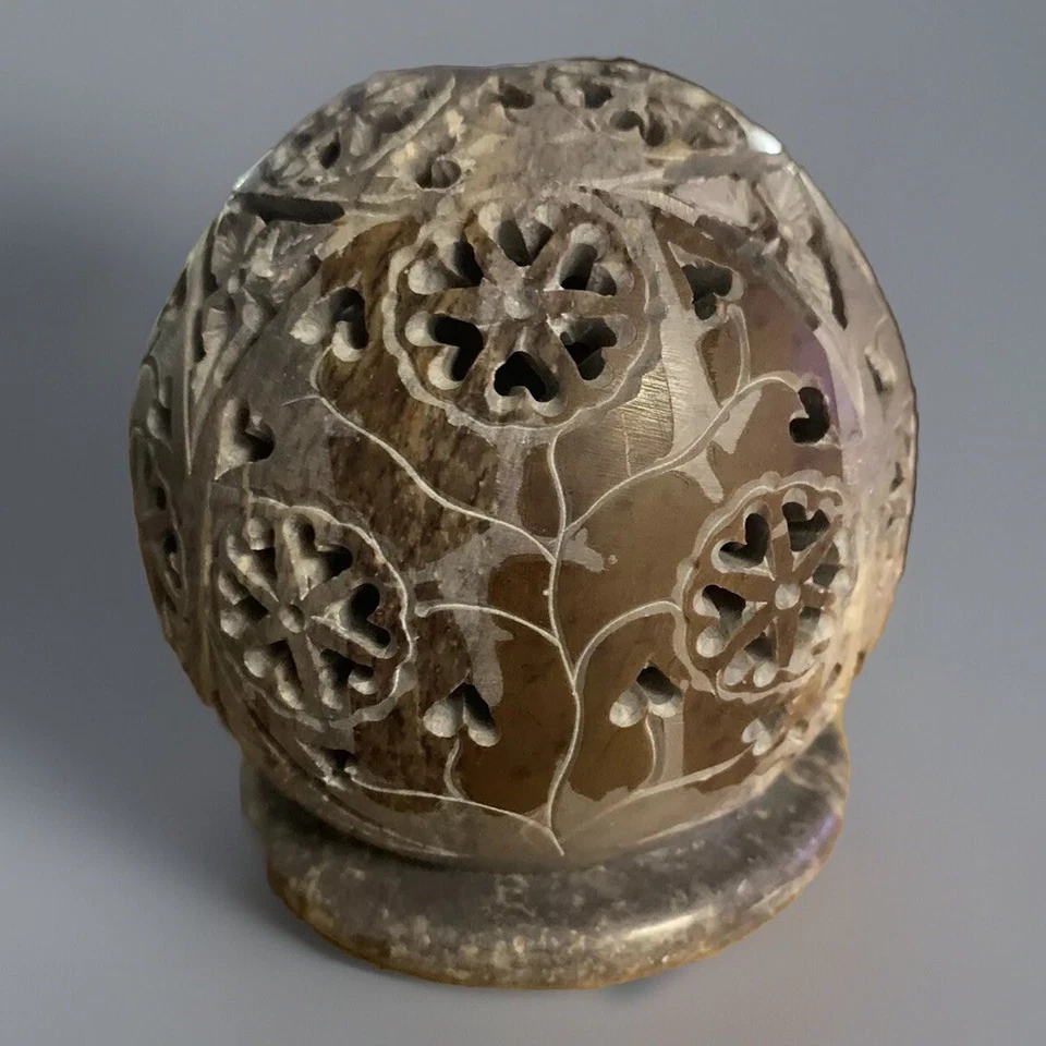Hand Carved STONE INCENSE TEA LITE HOLDER Sphere Globe  Foto 1 de 2