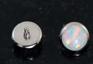 Internal Threaded Flat Dermal Anchor White Opal Top 14G Surgical Steel - Picture 1 of 2