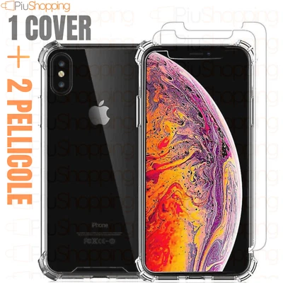 COVER CUSTODIA PER IPHONE SILICONE TRASPARENTE + 2X PELLICOLA VETRO TEMPERATO - Immagine 1 di 4