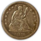 1859-O Siedząca Liberty Quarter Ekstremalnie cienka moneta XF #4255