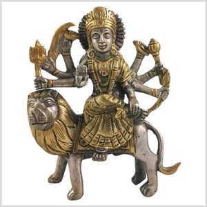Durga Shakti Lakshmi Saraswati Hinduismus 14,7cm 950g Messing Silber - Bild 1 von 1