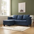 3 Seater Sofa With Chaise Right Or Left Hand  Blue Cord Fabric Loose Cushions