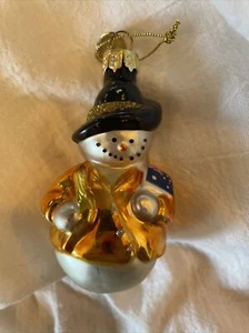 VINTAGE THOMAS PACCONI Blown Mercury Glass Christmas Tree Ornament WORLD SNOWMAN - Picture 1 of 5