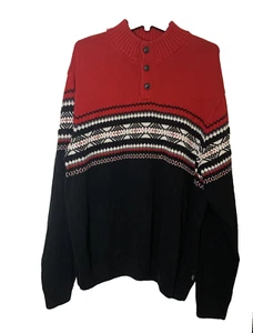 Chaps Sweater Mens XXL Red Black Mock Neck Knitted Long Sleeves Mock Neck - Picture 1 of 10