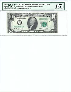 1963 $10 FRN FR2016-H* PMG 67 EPQ, St. Louis * Note S/N H00602651*!!! - Picture 1 of 2