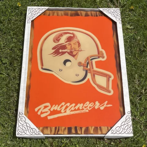 Vintage Tampa Bay Buccaneers Wood Lacquered Wall Sign Football Helmet 22x16” NEW Cover