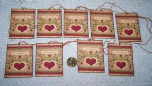 9~Primitive~Valentine's Day~Love One Another~Linen Cardstock~Gift~Hang~Tags - Picture 1 of 1