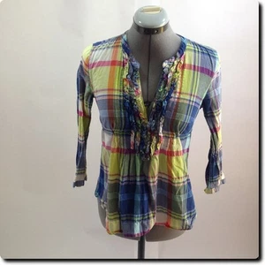 Hollister Blue Green and Pink Plaid Top Xs - Picture 1 of 6