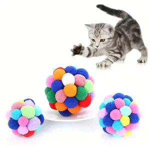 3PCS Cat Toys Cat Plush Ball Toy Pet Elastic Bell Ball Self Hi Ball Playing Cat - Picture 1 of 5
