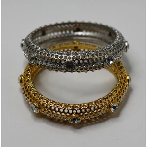 SET Bracciale Braccialetto IMAN Designer Swarovski Strass Colore Argento e Oro - Foto 1 di 6